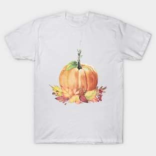 Fall pumpkin and leaves. Fresh farm pumpkin. T-Shirt